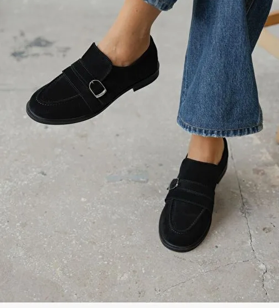 Ovel Siyah Hakiki Süet Kadın MAKOSEN - Görsel 1