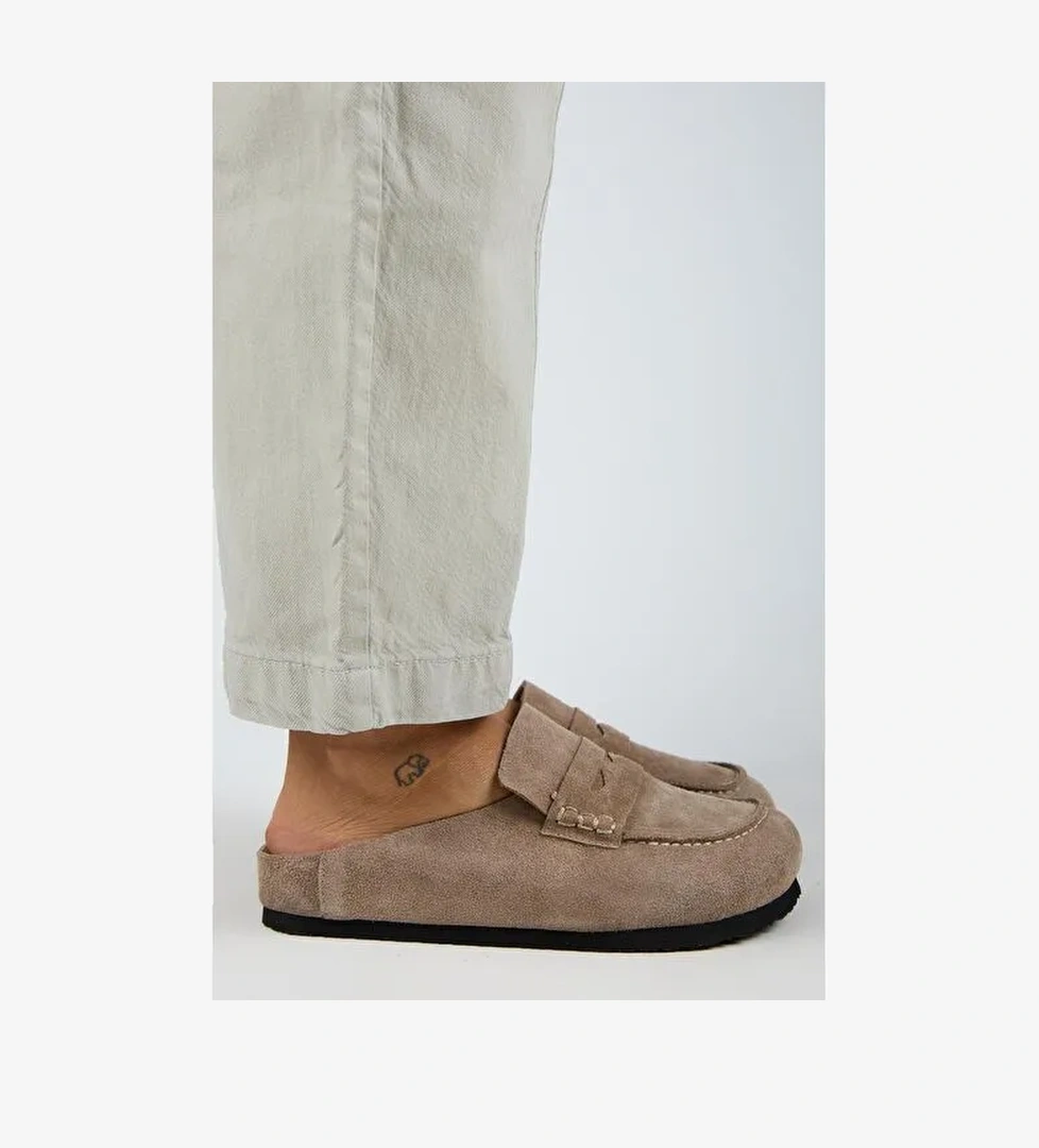 Manijero Ziva 2 Kadın Hakiki Deri Loafer Sabo Vizon Terlik - Görsel 1