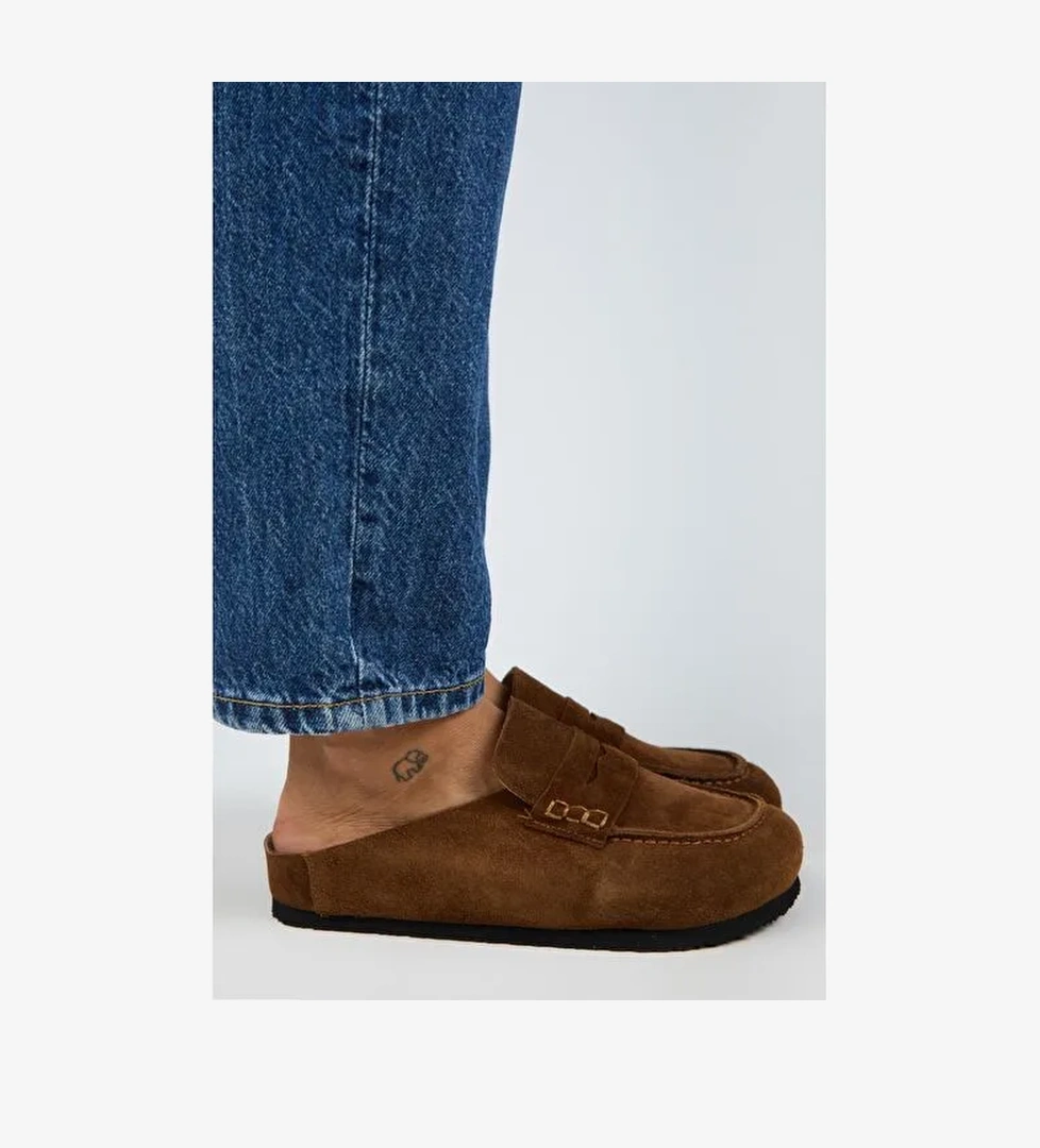 Manijero Ziva 2 Kadın Hakiki Deri Loafer Sabo Taba Terlik - Görsel 1