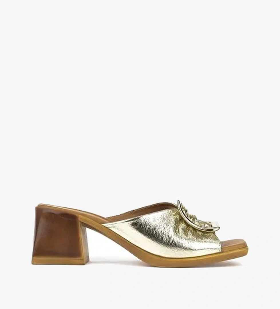 Ziya, Kadın Hakiki Deri Topuklu Terlik 151992Z19008 Altın - Görsel 1