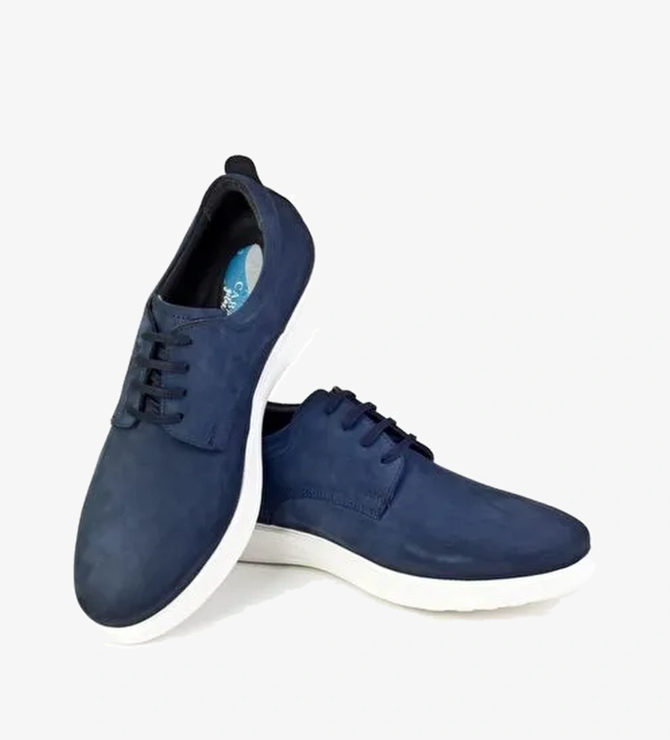 Cabani Eva Tabanlı Hakiki Deri Lacivert Nubuk Bağcıklı Erkek Günlük Ayakkabı - Görsel 1