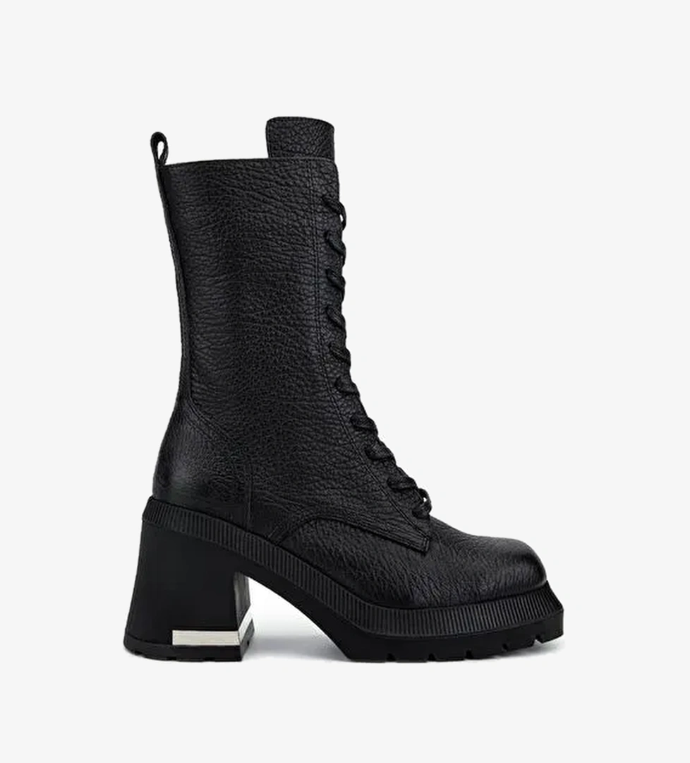 Valmenti Kadın Hakiki Deri Siyah Floter Topuklu Bot - Görsel 1