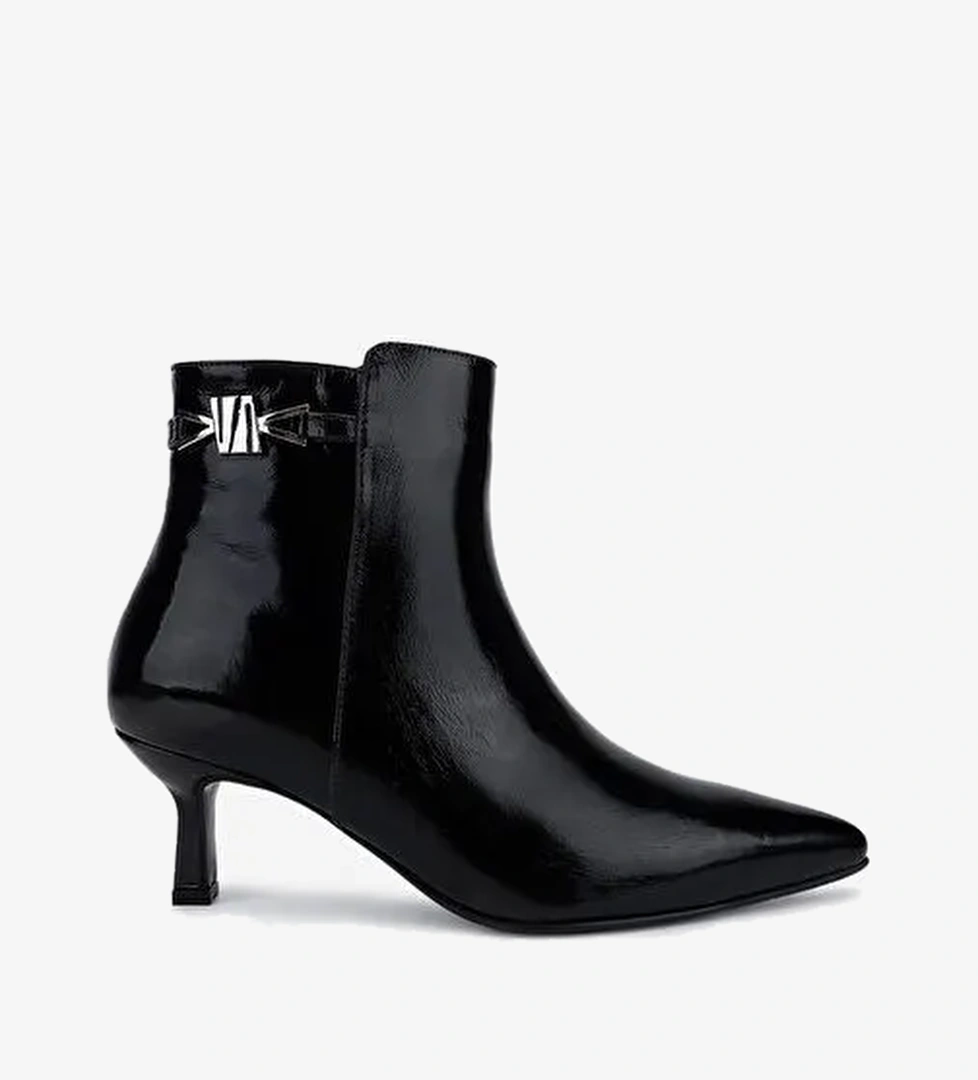 Valmenti Kadın Hakiki Deri Siyah Rugan Topuklu Bot - Görsel 1