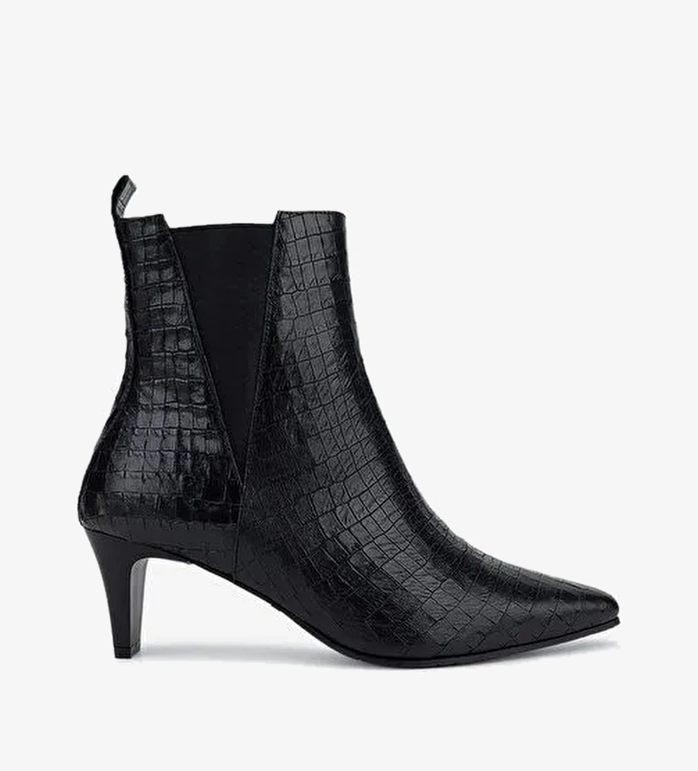 Valmenti Kadın Hakiki Deri Siyah Kroko Topuklu Bot - Görsel 1