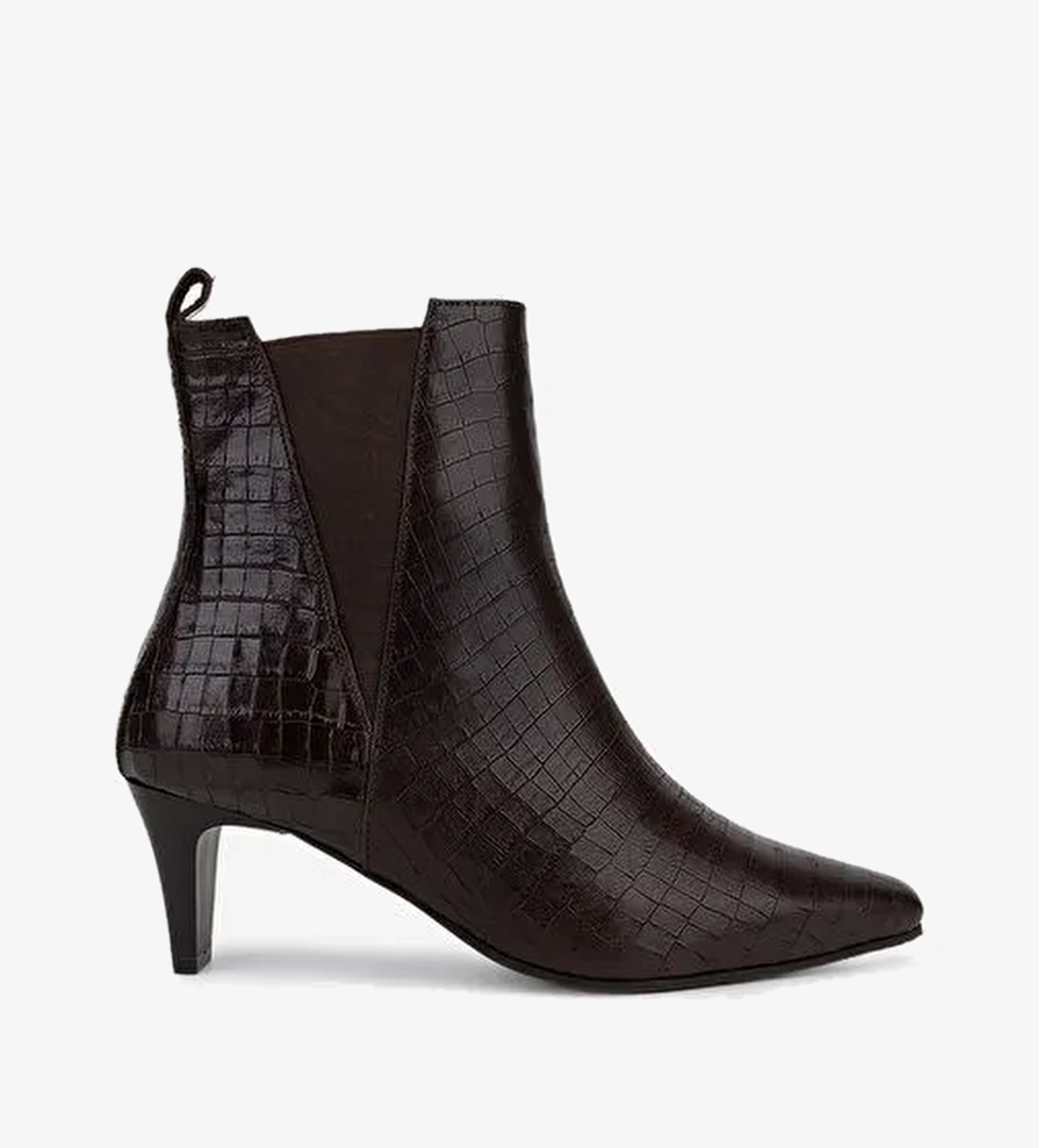 Valmenti Kadın Hakiki Deri Kahverengi Kroko Topuklu Bot - Görsel 1