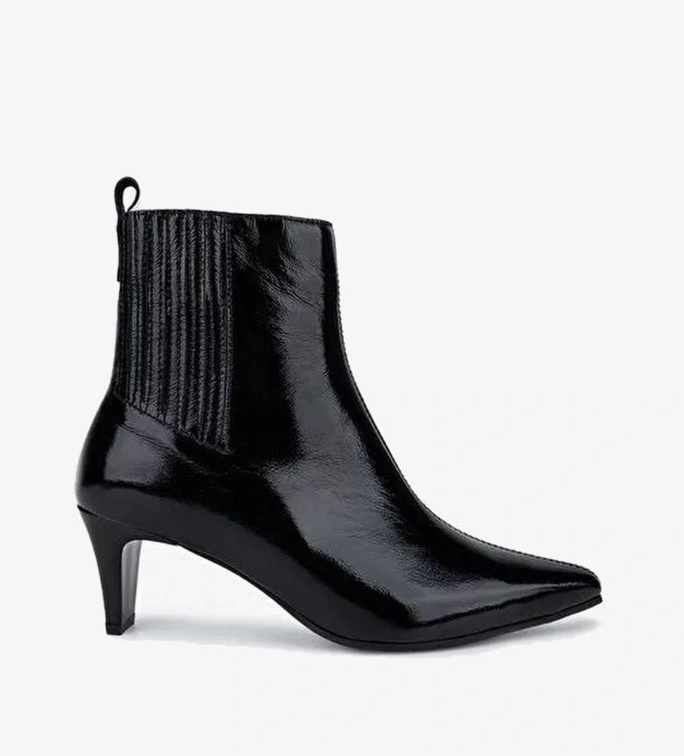 Valmenti Kadın Hakiki Deri Siyah Rugan Topuklu Bot - Görsel 1