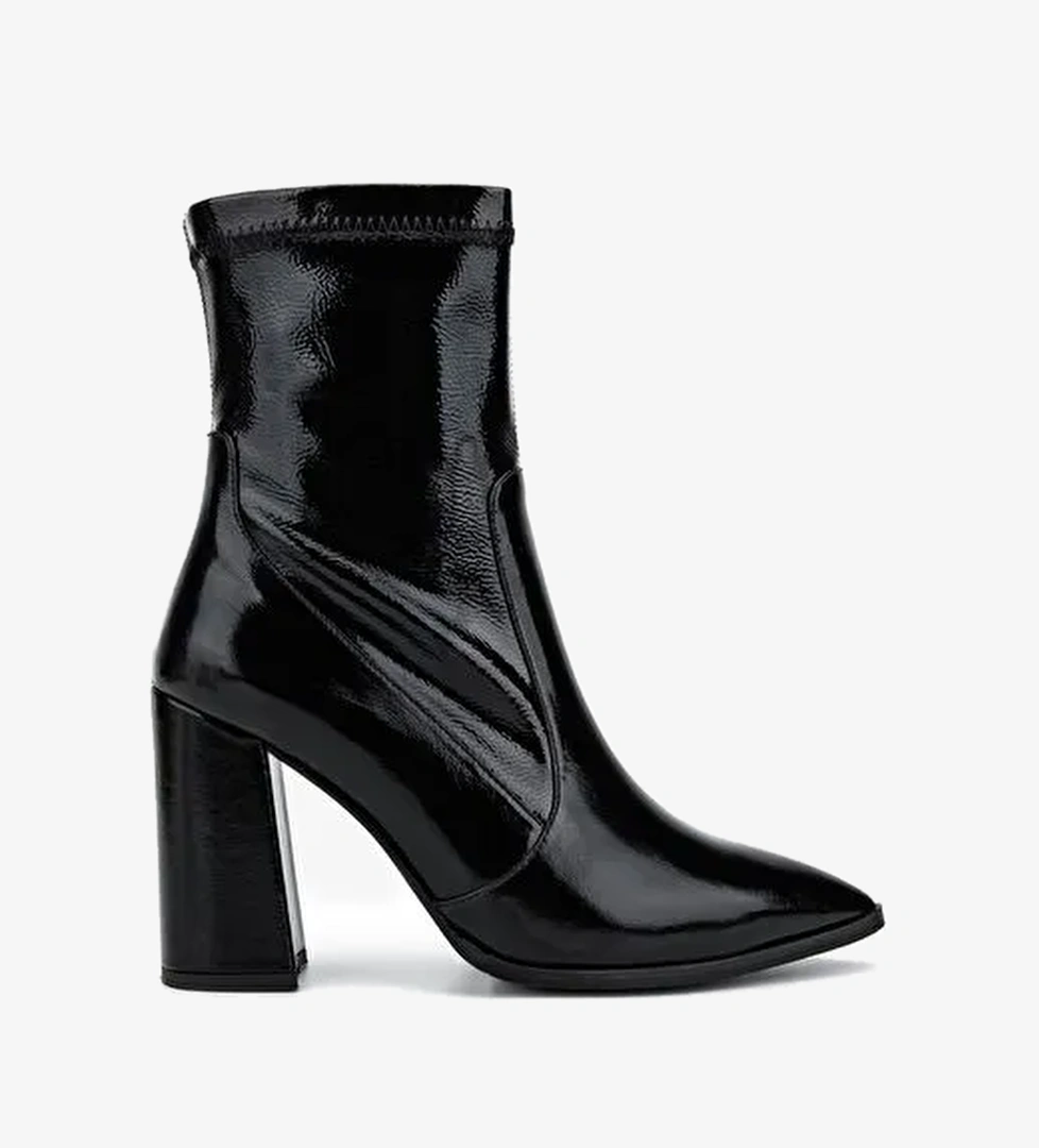 Valmenti Kadın Deri & Suni Siyah Rugan Topuklu Bot - Görsel 1