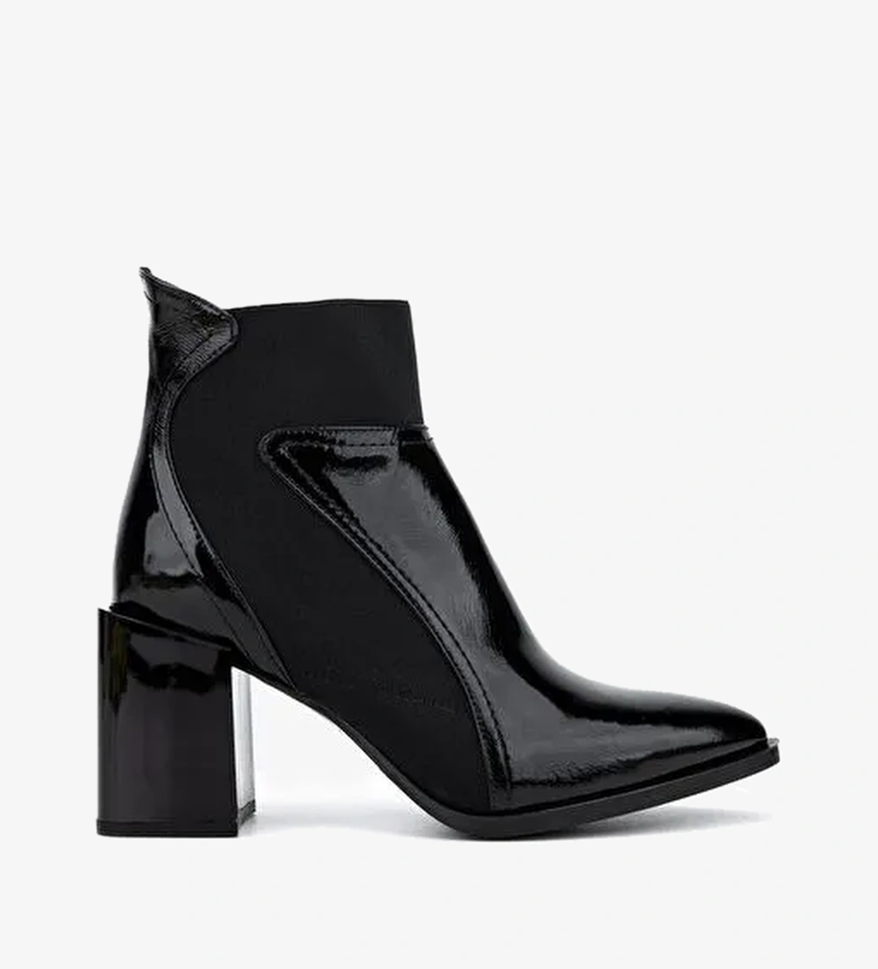 Valmenti Kadın Hakiki Deri Siyah Rugan Topuklu Bot - Görsel 1