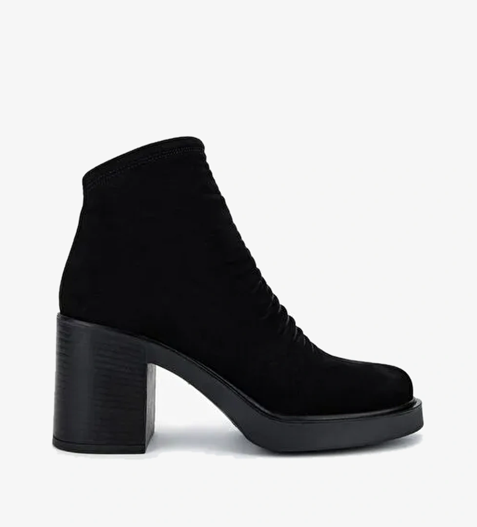 Valmenti Kadın Hakiki Deri Siyah Nubuk Topuklu Bot - Görsel 1