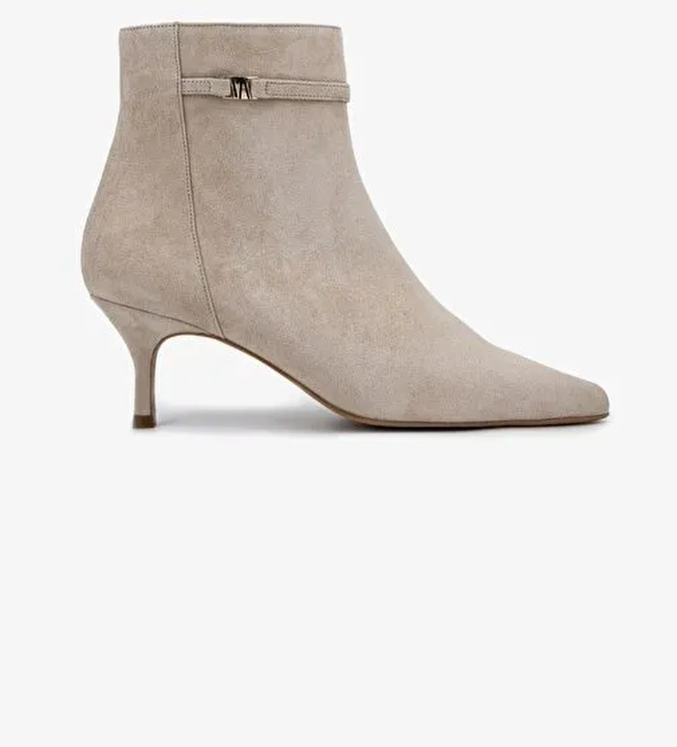 Valmenti Kadın Hakiki Deri Bej Süet Topuklu Bot - Görsel 1