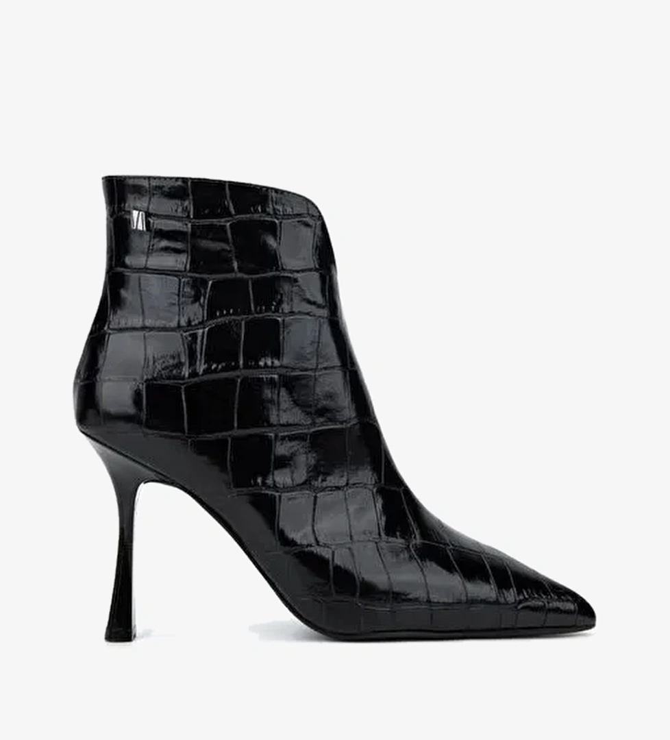 Valmenti Kadın Hakiki Deri Siyah Kroko Topuklu Bot - Görsel 1