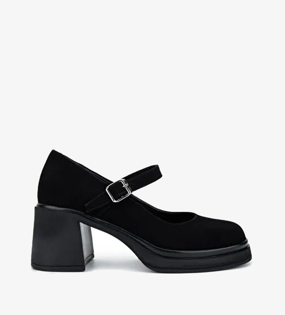 Valmenti Kadın Hakiki Deri Siyah Süet Topuklu Ayakkabı - Görsel 1