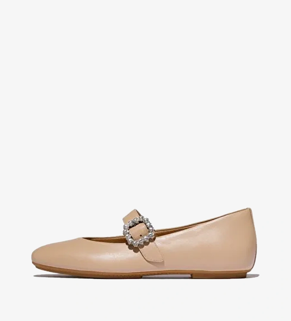 Kadın Babet E3J-B41/001 FitFlop DELICATO CRYSTAL-BUCKLE LEATHER MARY JANES