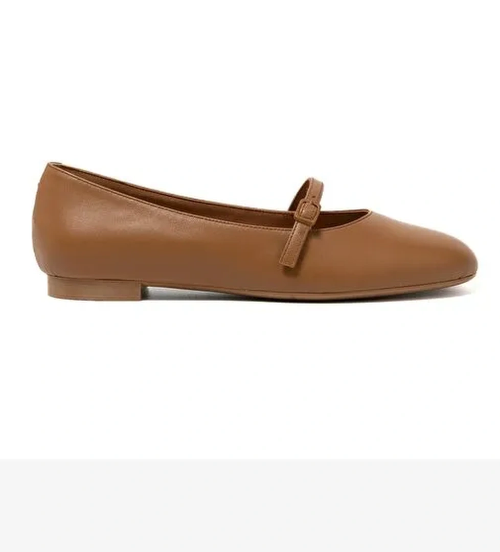 Kadın Babet 70P5 Frau Leather Ballet Flats With Strap - Görsel 1