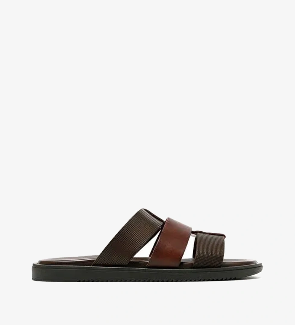 Erkek Terlik M6857 The Sandals Factory LEATHER UPPER Dark Brown - Görsel 1