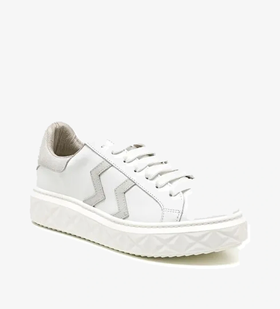 Kadın Sneaker ( Günlük) MAR-25Y-209-8825 John May Beyaz-Bej Süet - Görsel 1