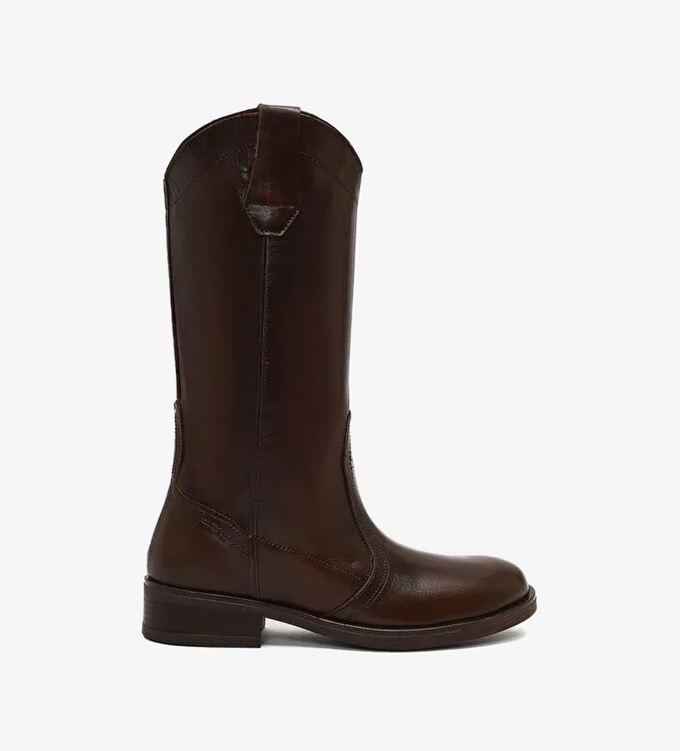 Kadın Kahverengi Deri Kovboy Çizme 25WFD188718 - Görsel 1