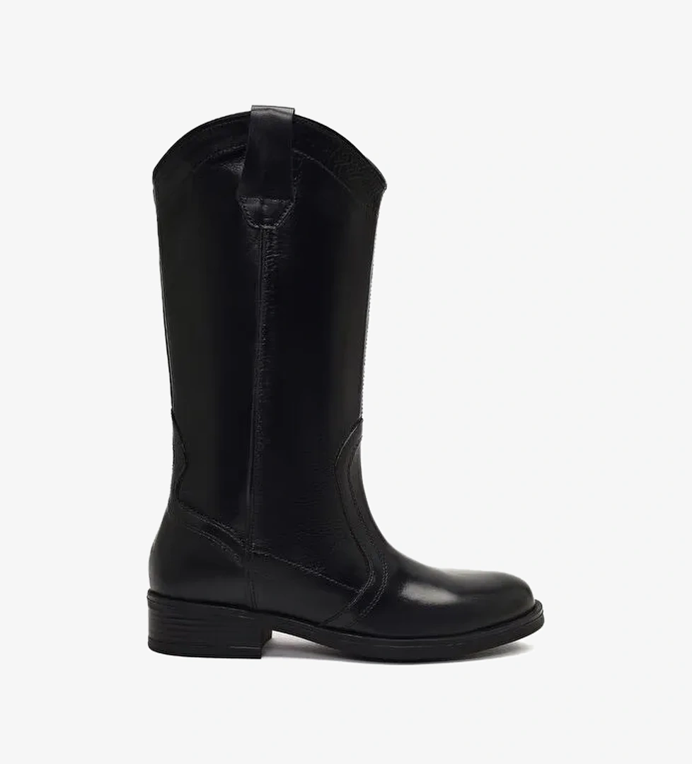 Kadın Siyah Deri Kovboy Çizme 25WFD188718 - Görsel 1