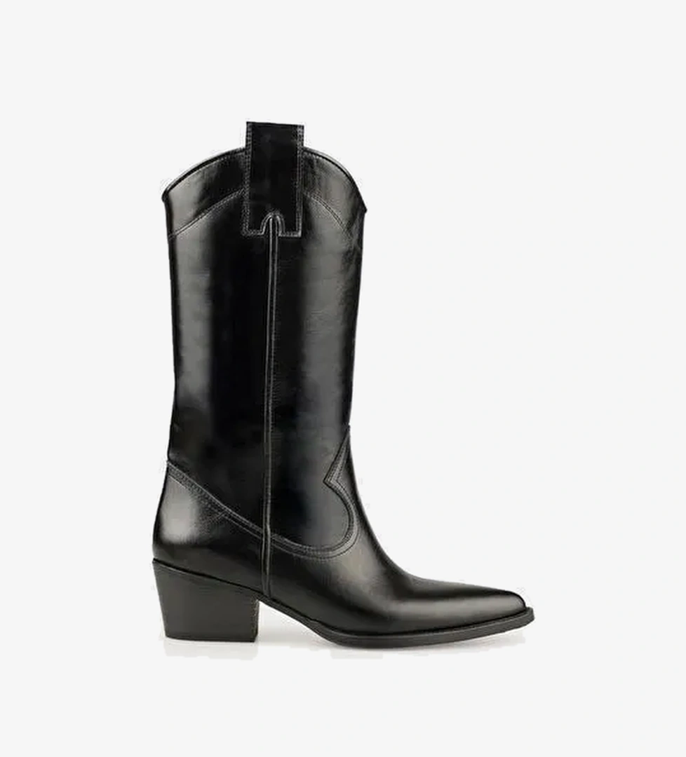 Siyah Deri Kadın Western Çizme - Görsel 1