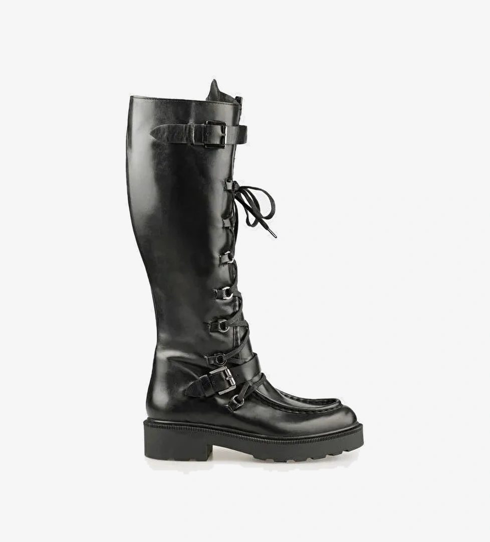 Siyah Deri Kadın Çizme - Görsel 1