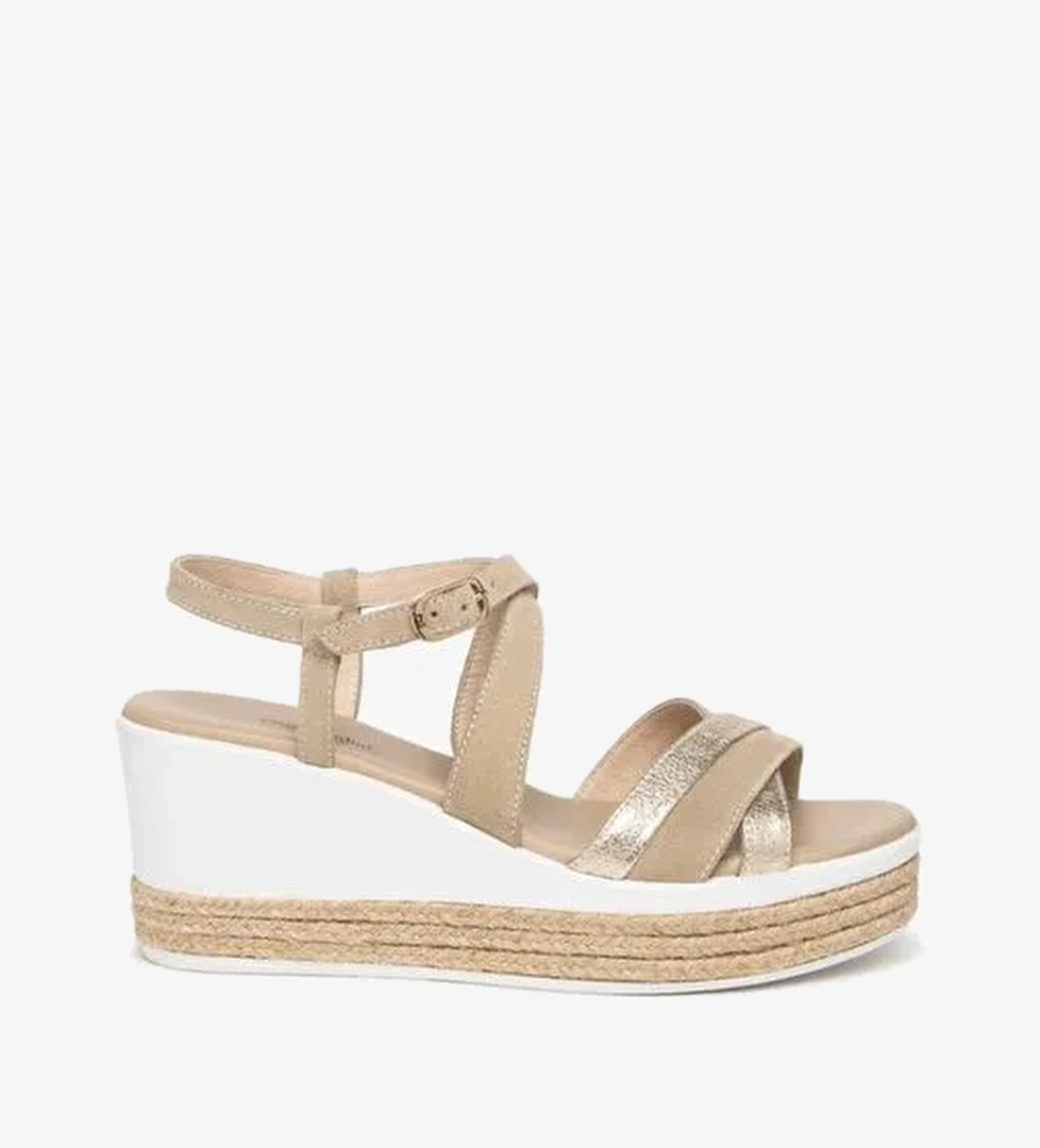 Kadın Sandalet E307710D NeroGiardini ROCK FLAT VELOUR SABBIA PU.MONOD.ARZANA P169 415-Platino - Görsel 1