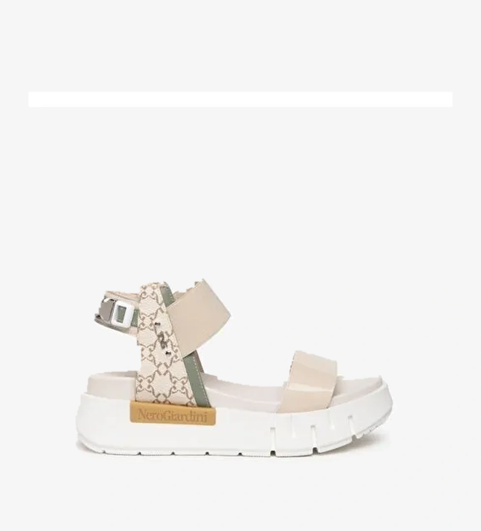 Kadın Sandalet E307841D NeroGiardini VERNICE 1039 NAPPA PANDORA SALVIA T.GIOVE BEIGE VELVET 711-Latt - Görsel 1