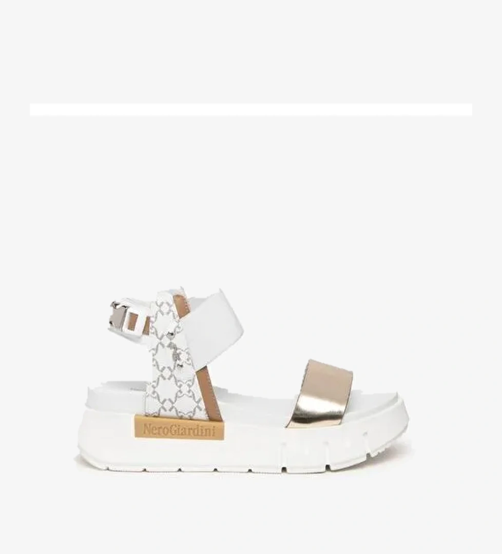 Kadın Sandalet E307841D NeroGiardini T.BRILL 6074 NAPPA PANDORA CORDA T.GIOVE BIANCO LOI 415-Platino - Görsel 1