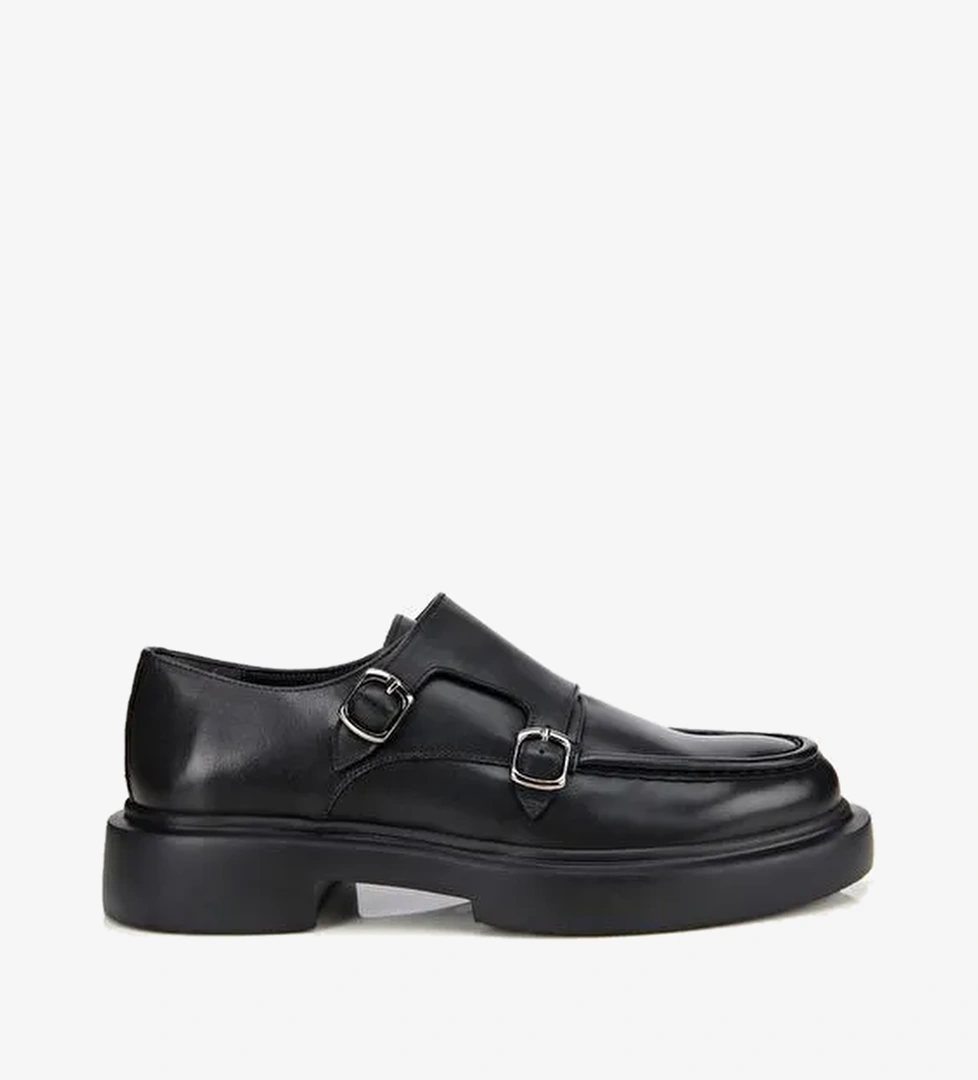 Erkek Deri Siyah Metal Tokalı Klasik Loafer 02AYH313870A100 - Görsel 1