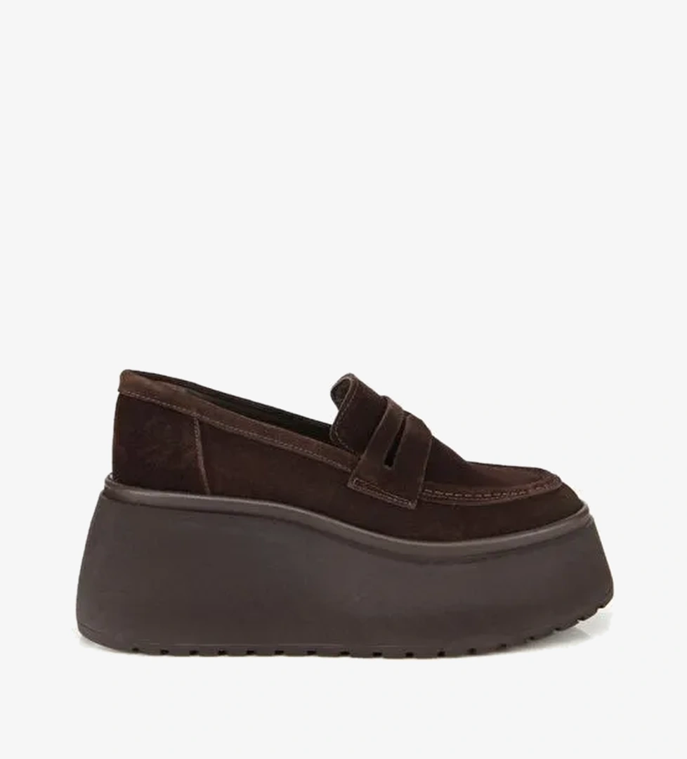 Kadın Süet Deri Kahverengi Dolgu Topuklu Günlük Loafer 01AYH315720A480 - Görsel 1