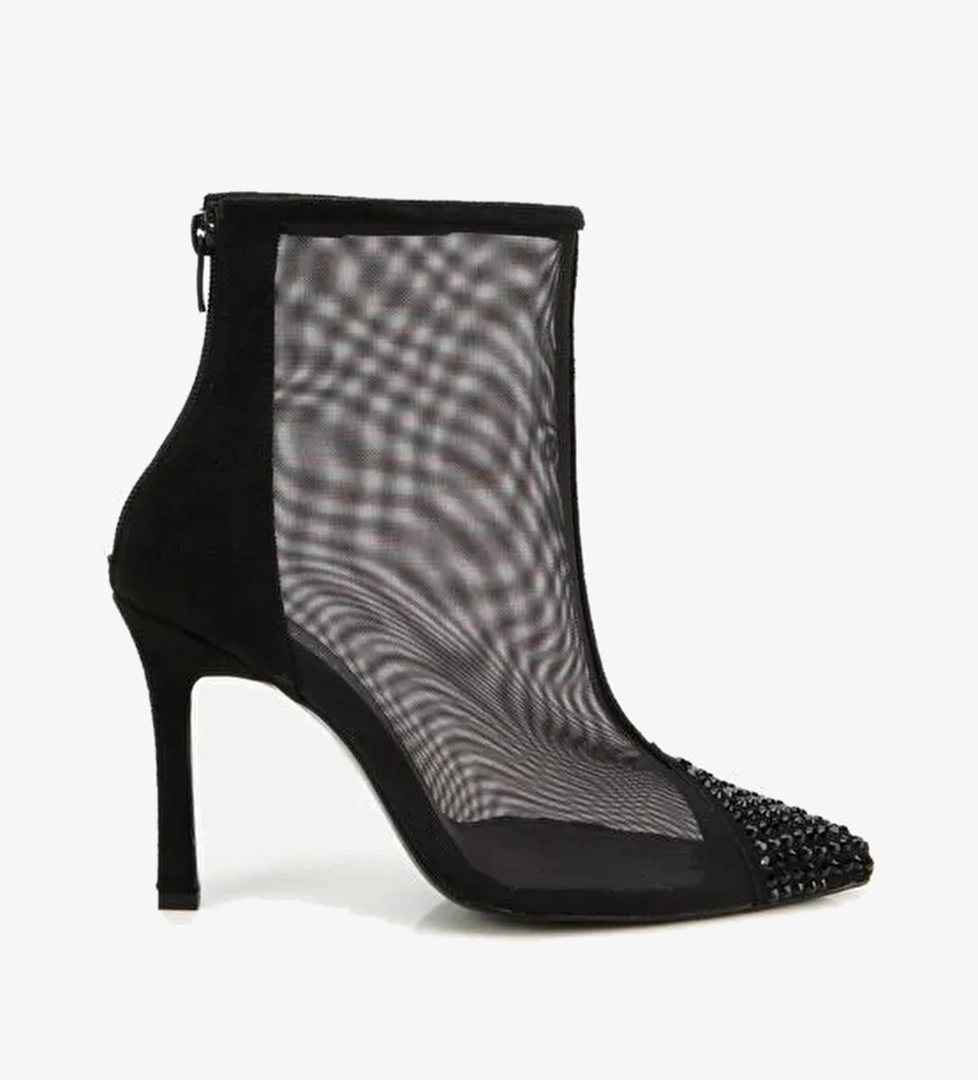 Kadın Siyah Transparan Taş Detaylı Bilekte Topuklu Bot 01BOH315020A100 - Görsel 1