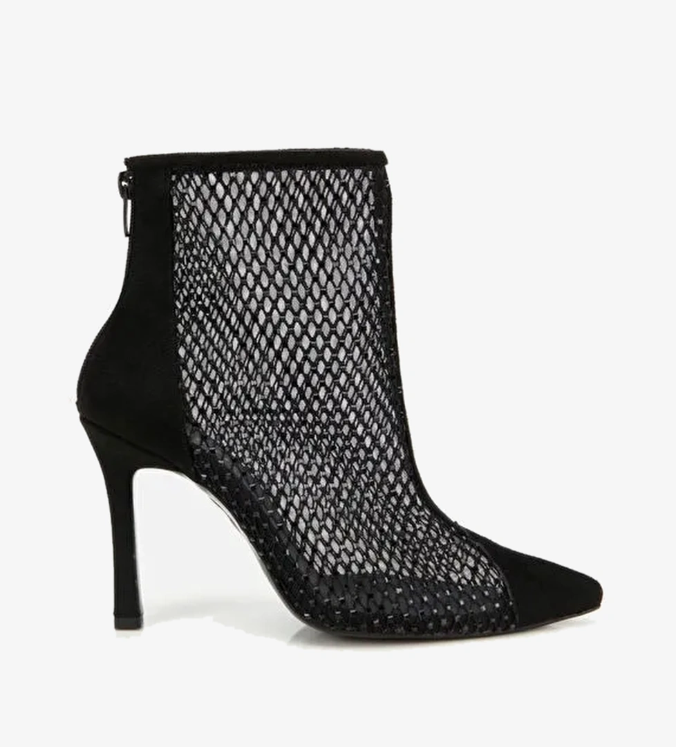 Kadın Siyah Fileli Taş Detaylı Bilekte Topuklu Bot 01BOH315030A100 - Görsel 1