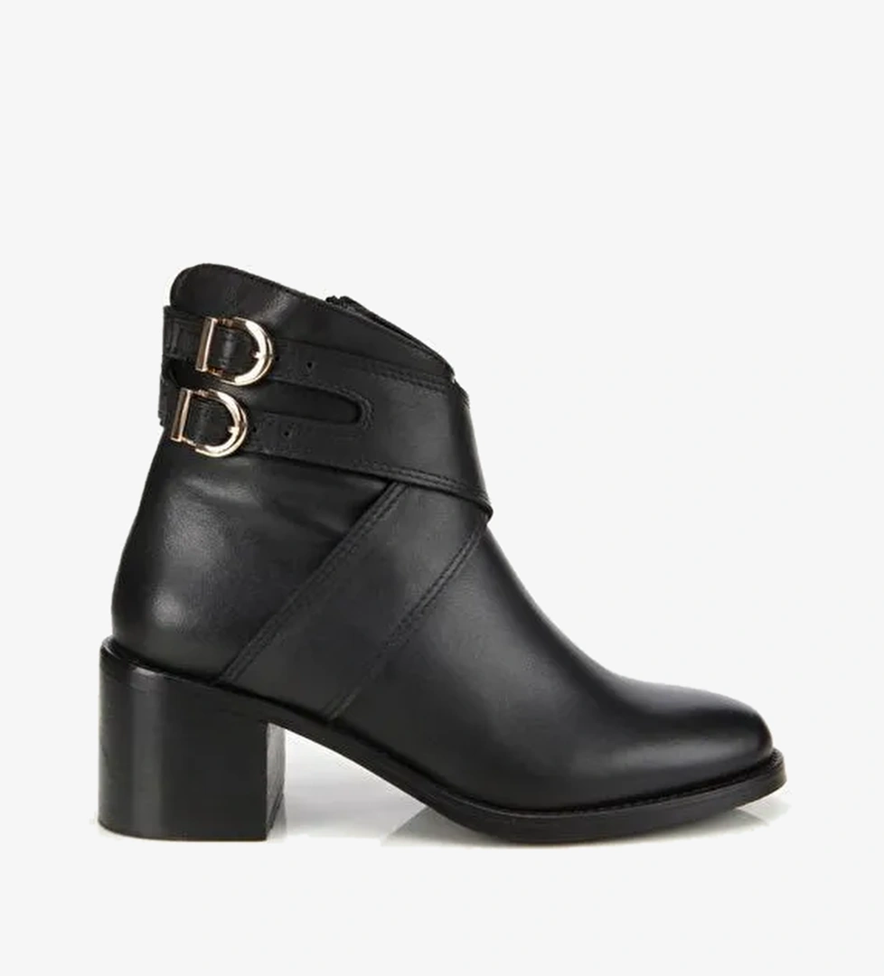 Kadın Deri Siyah Tokalı Bilekte Düz Bot 01BOH315360A100 - Görsel 1