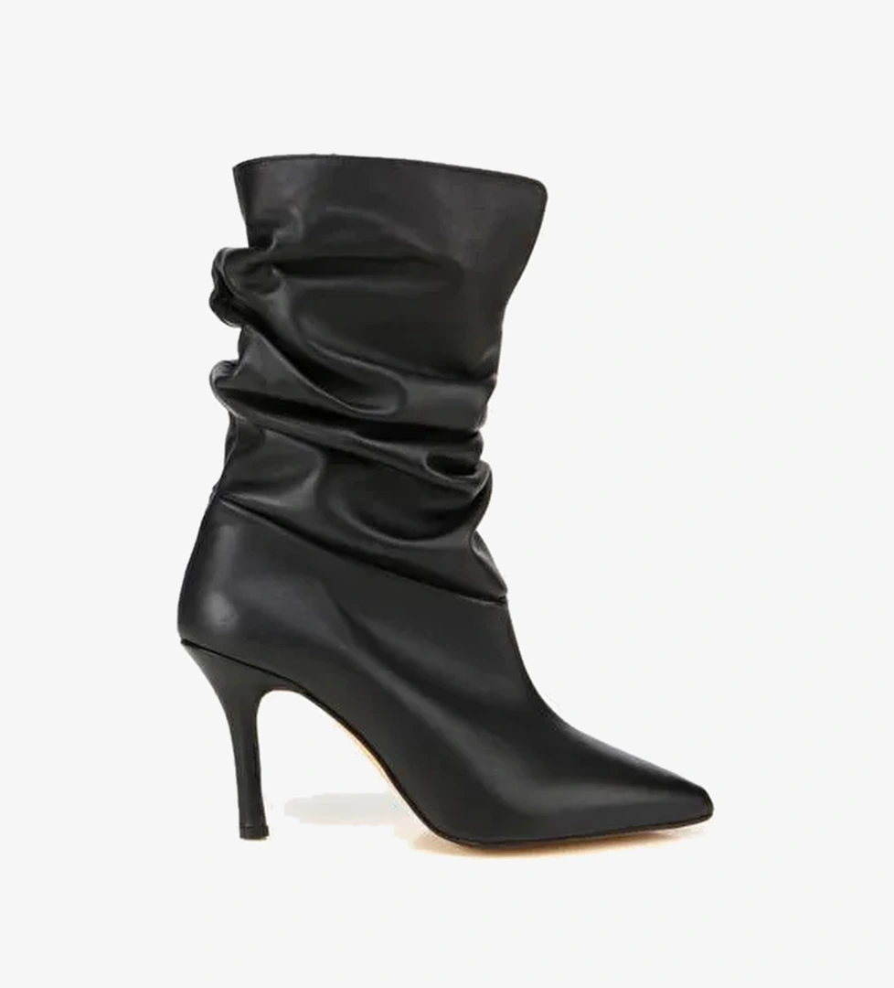 Kadın Deri Siyah Büzgülü Sivri Burunlu İnce Topuklu Bot 01BOH312730A100 - Görsel 1