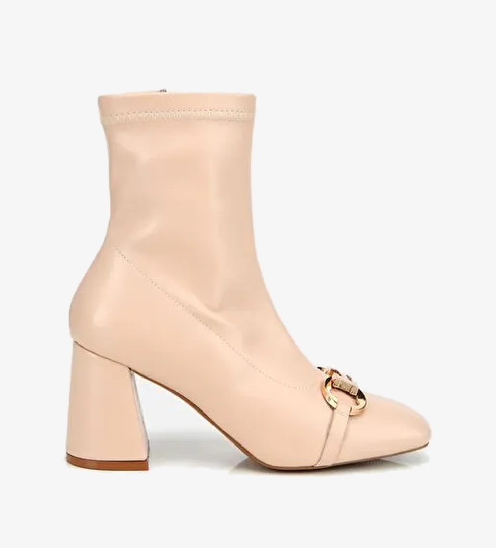 Kadın Bej Tokalı Streç Fermuarlı Yüksek Topuklu Bot 01BOH314960A310 - Görsel 1