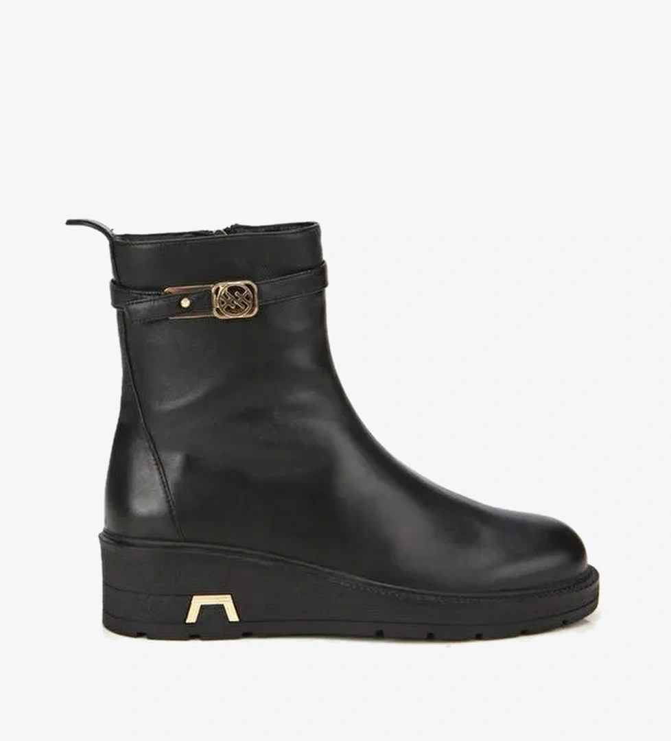 Kadın Deri Siyah Tokalı Dolgu Topuklu Bot 01BOH313290A100 - Görsel 1