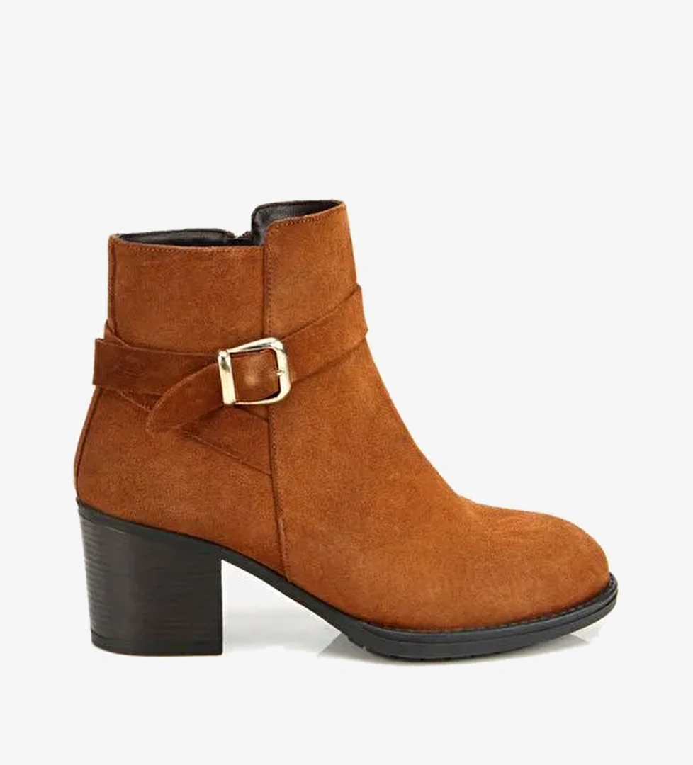 Kadın Süet Deri Taba Tokalı Bilekte Topuklu Bot 01BOH314580A370 - Görsel 1