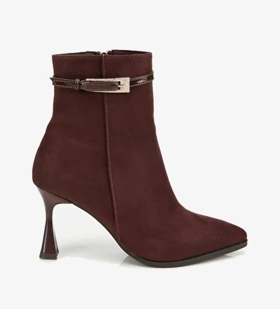 Kadın Süet Kahverengi Taşlı Tokalı Bilekte Topuklu Bot 01BOH314920A480 - Görsel 1