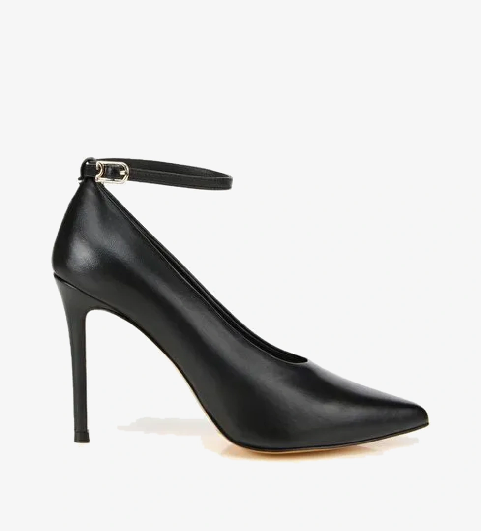 Kadın Deri Siyah Bilekten Bağlamalı Gold Detaylı Yüksek Topuklu Stiletto 01AYH316600A100 - Görsel 1