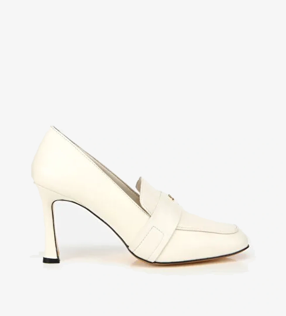 Kadın Deri Ekru Yumuşak Dokulu Gold Detaylı Topuklu Stiletto 01AYH316610A400 - Görsel 1