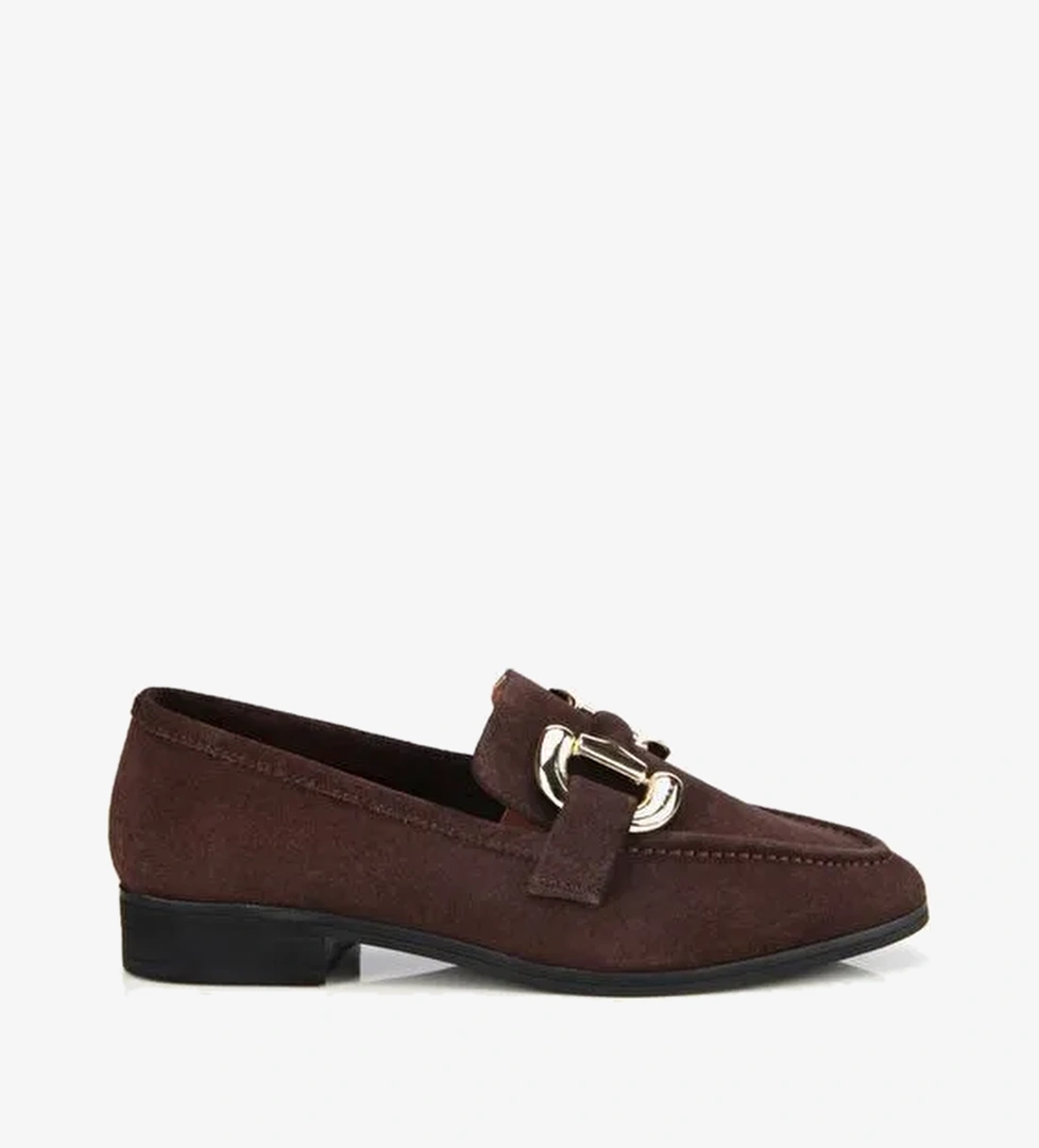 Kadın Süet Deri Kahverengi Tokalı Klasik Loafer 01AYH312400A480 - Görsel 1