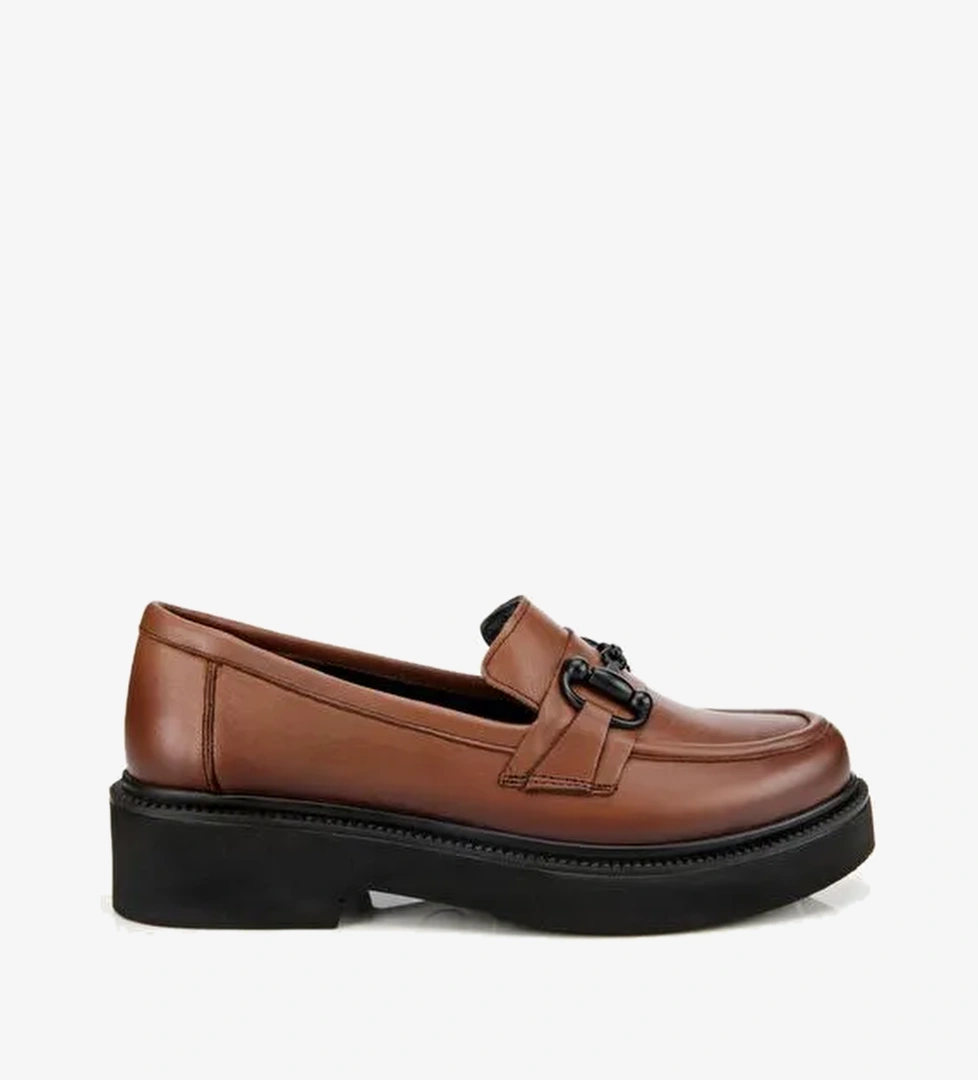 Kadın Deri Kahverengi Kalın Tabanlı Klasik Loafer 01AYH314410A410 - Görsel 1
