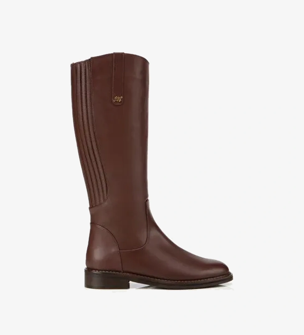 Kadın Deri Kahverengi Lastik Detaylı Binci Düz Çizme 01CIH313330A420 - Görsel 1