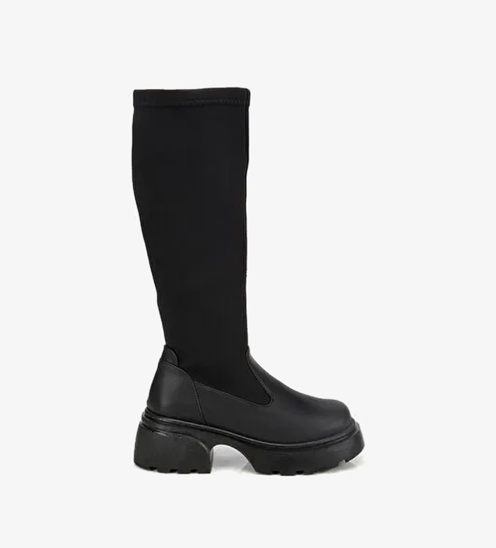 Kadın Siyah Streç Kalın Tabanlı Düz Çizme 01CIH315170A100 - Görsel 1