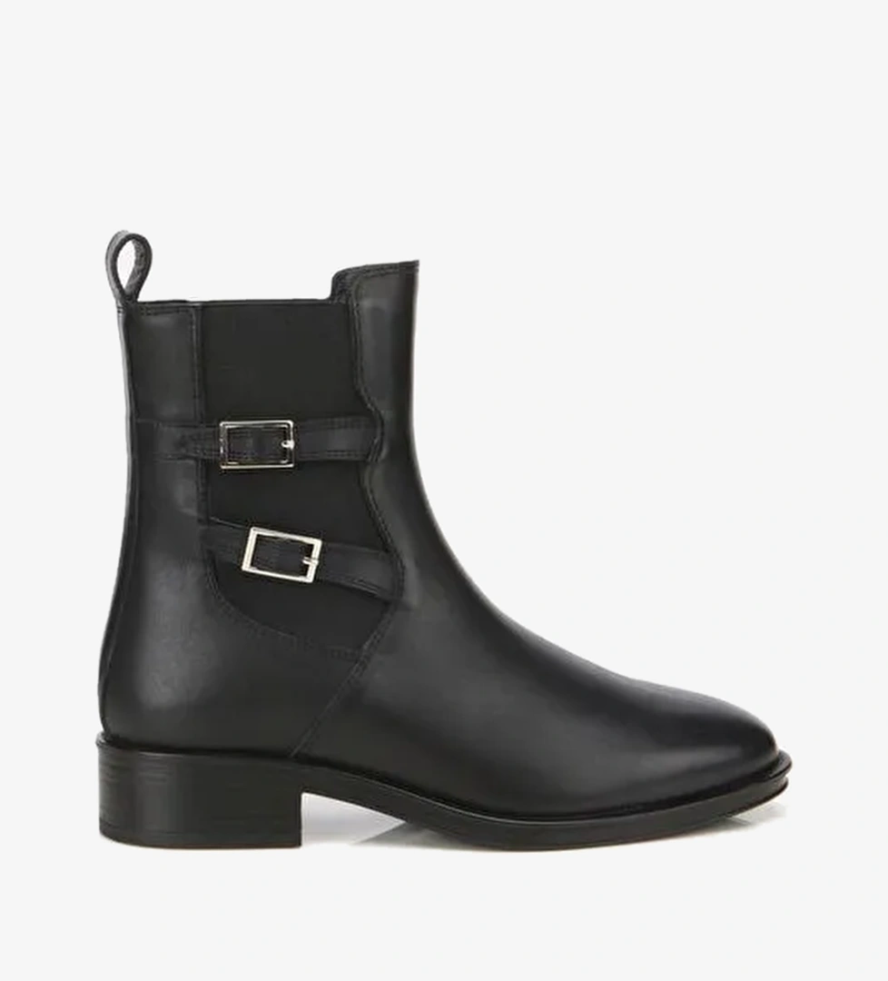 Kadın Deri Siyah Tokalı Lastik Detaylı Düz Bot 01BOH313390A100 - Görsel 1