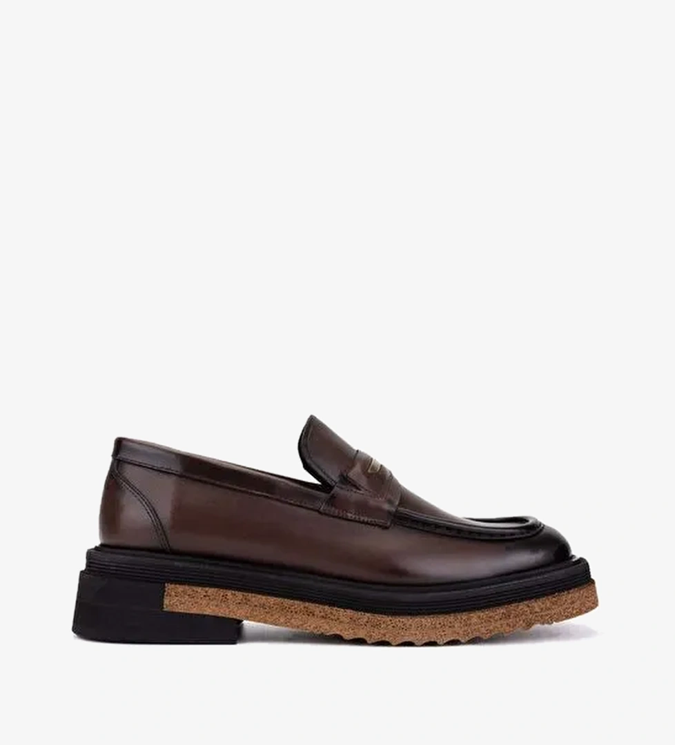 Tamer Tanca Erkek Hakiki Deri Kahverengi Loafer Ayakkabı - Görsel 1