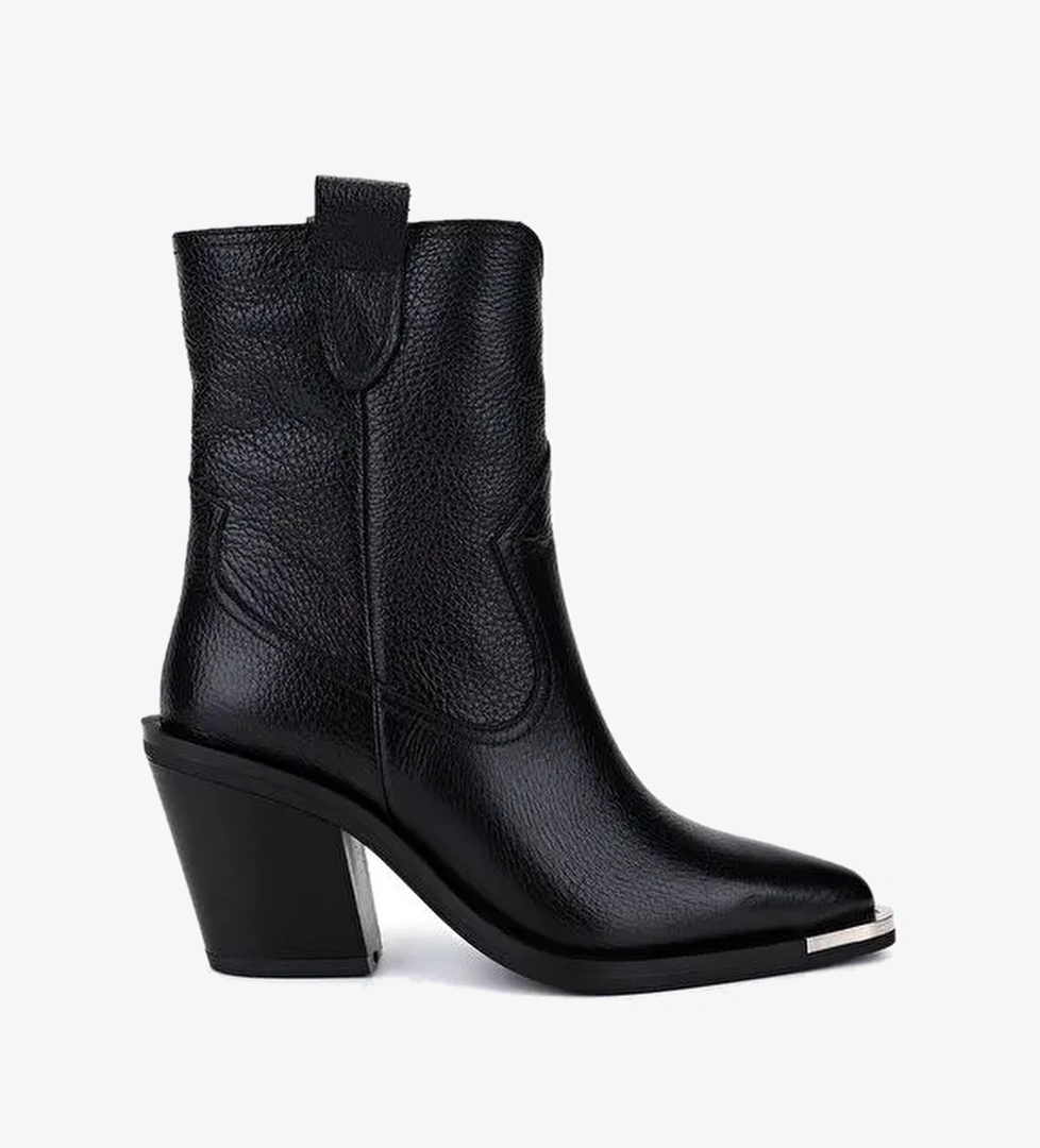 Tamer Tanca Kadın Hakiki Deri Siyah Floter Klasik Bot - Görsel 1