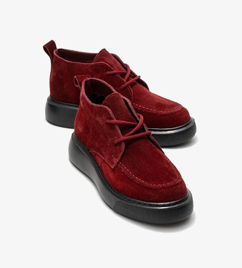 LILYA Bordo Süet Hakiki Deri Kadın Chukka Bot - Görsel 1