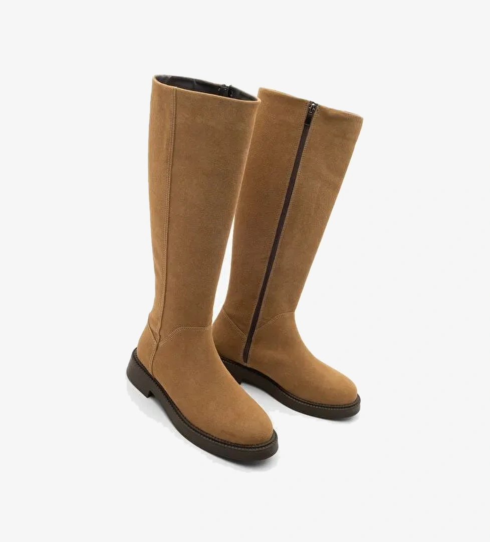 Kadın Günlük Binici Çizme Zunet Taba Süet - Görsel 1