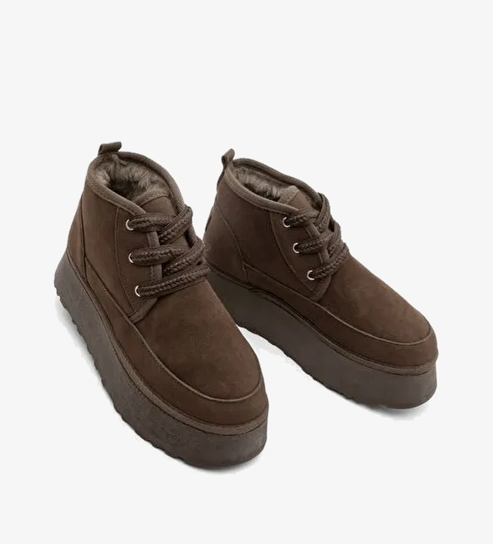 Kadın Kalın Taban İçi Kürklü Günlük Bot Mariva Kahve Süet - Görsel 1