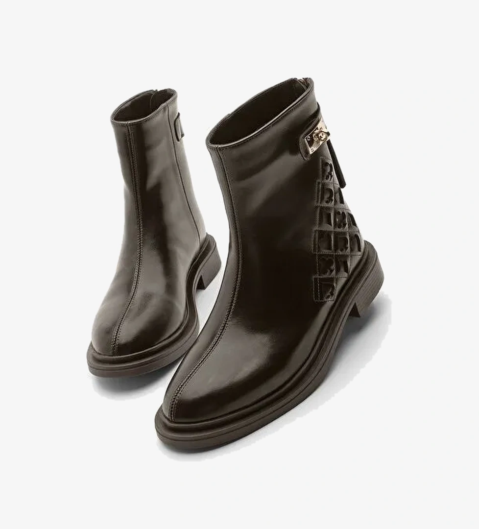 Kadın Tokalı Arkadan Fermuarlı Günlük Bot Himpa Kahve - Görsel 1